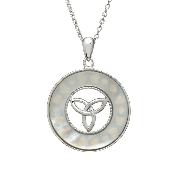 Sterling Silver Mother of Pearl Trinity Knot Pendant with Chain - ANU1182 - Claddagh Ring