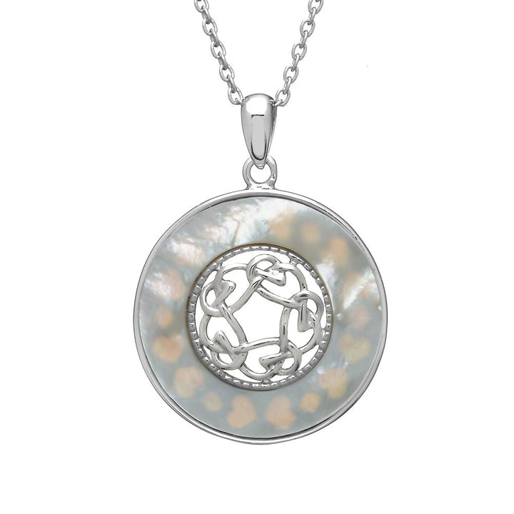 Sterling Silver Mother of Pearl Celtic Knot Pendant with Chain - ANU1183 - Claddagh Ring