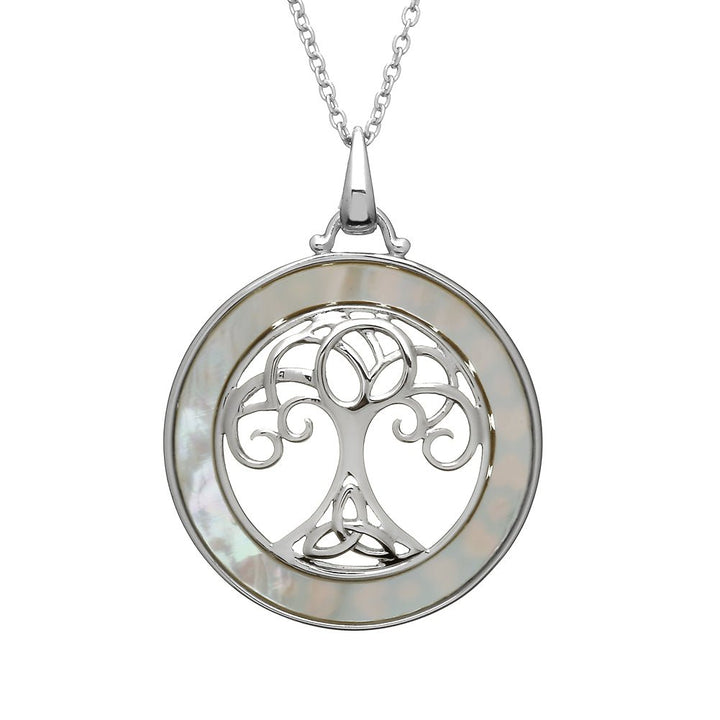 Sterling Silver Mother of Pearl Tree of Life Pendant with Chain - ANU1188 - Claddagh Ring