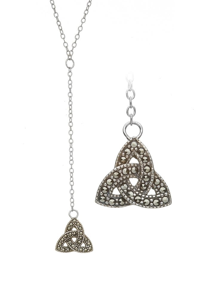 Sterling Silver Trinity Knot Marcasite Drop Necklace - ANU7005 - Claddagh Ring
