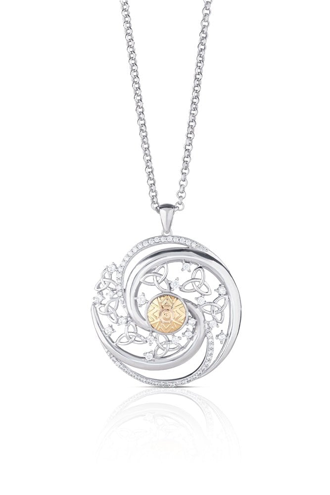 Celtic Solstice Large Sterling Silver Pendant Swirls with 18K Gold Warrior Bead - BP70B-L - Claddagh Ring