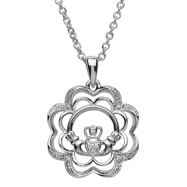 Sterling Silver Claddagh Pendant with CZ Stones - SP2231 - Claddagh Ring