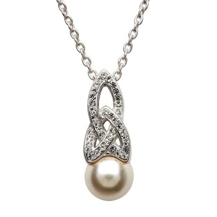 Sterling Silver Celtic Pearl Pendant Adorned By Swarovski Crystals SW24 - Claddagh Ring