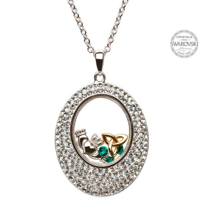 Retired Sterling Silver Claddagh Trinity Pendant Encrusted with Swarovski Crystals with Chain SW27 - Claddagh Ring