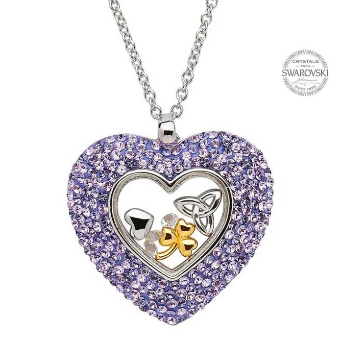 Sterling Silver Trinity Heart Pendant Encrusted with Swarovski Crystals with Chain SW29 - Claddagh Ring