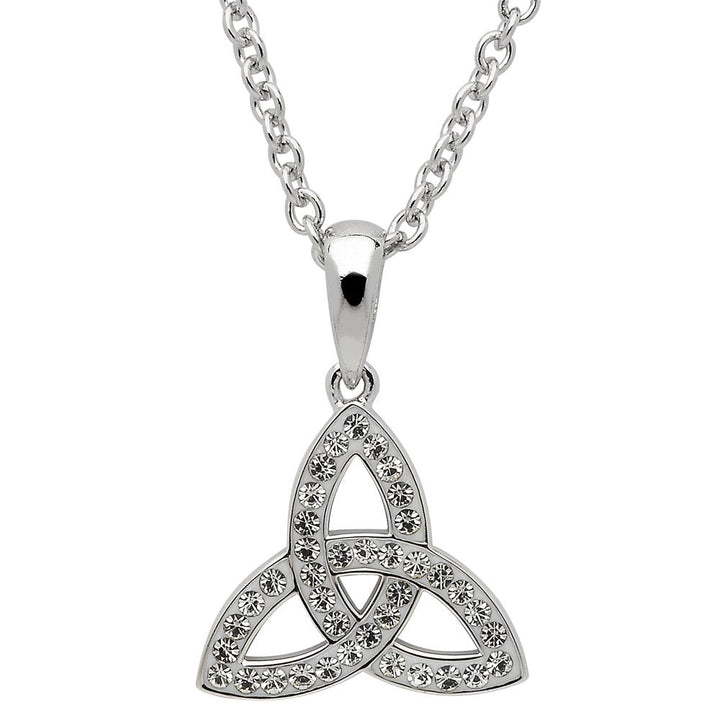 Sterling Silver Celtic Trinity Knot Pendant Adorned By Swarovski Crystals SW45 - Claddagh Ring