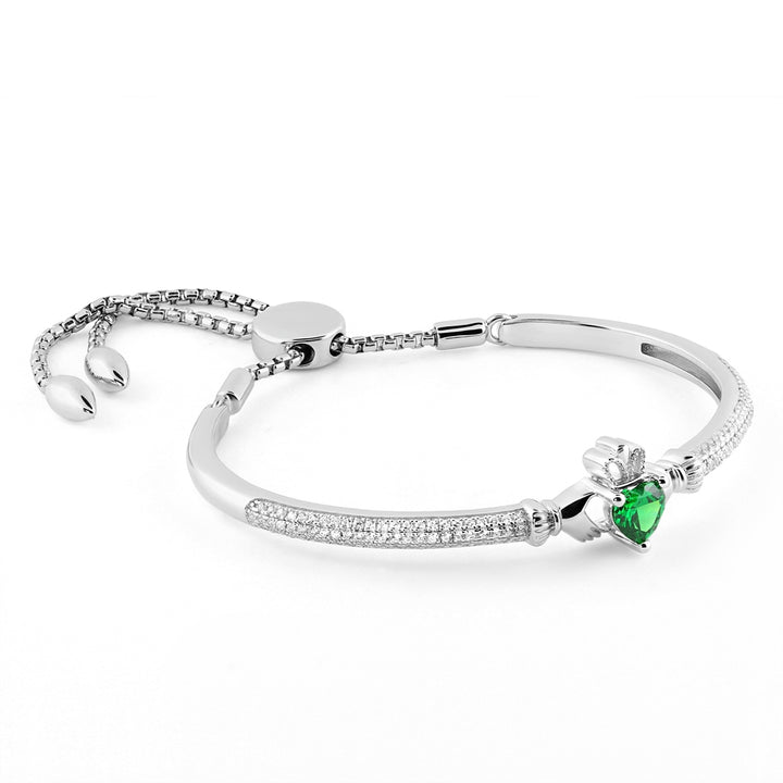 Sterling Silver Claddagh Bracelet with White and Green CZs SB-S5890 - Claddagh Ring