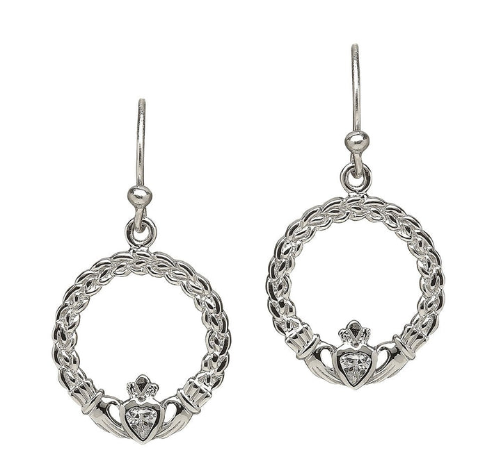 Sterling Silver Small Claddagh Drop Earrings with CZ Heart - ANU2048 - Claddagh Ring