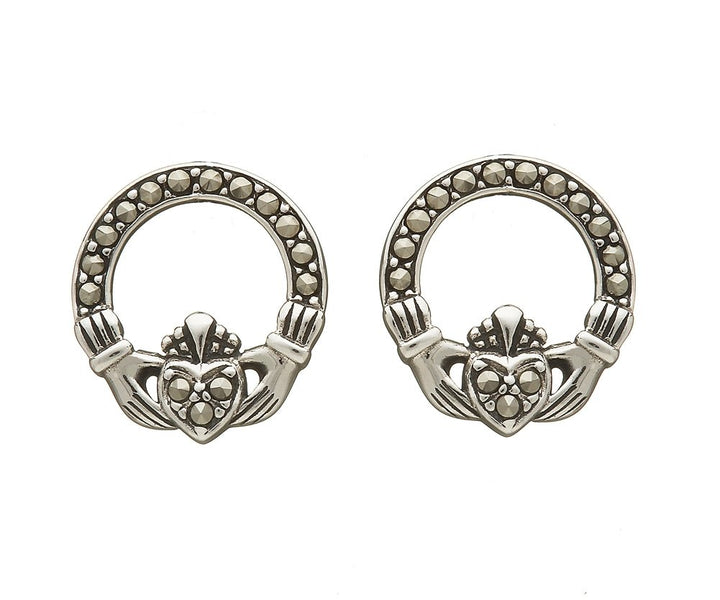 Sterling Silver Marcasite Claddagh Earrings - ANU2062 - Claddagh Ring