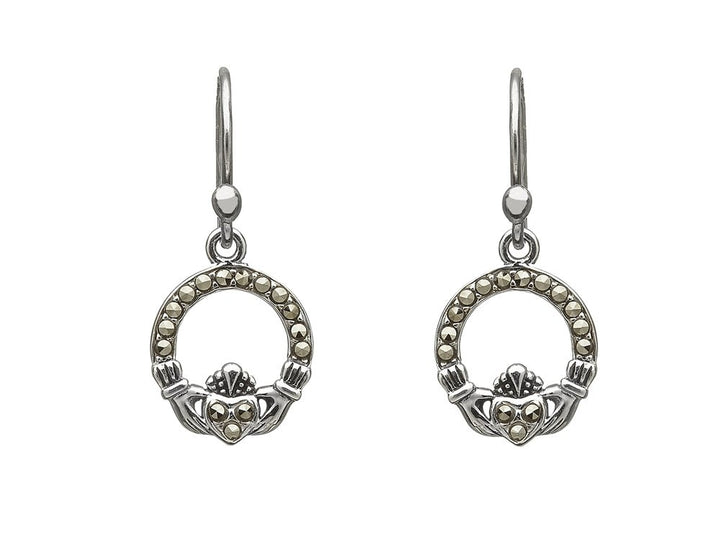 Sterling Silver Marcasite Claddagh Earrings - ANU2063 - Claddagh Ring