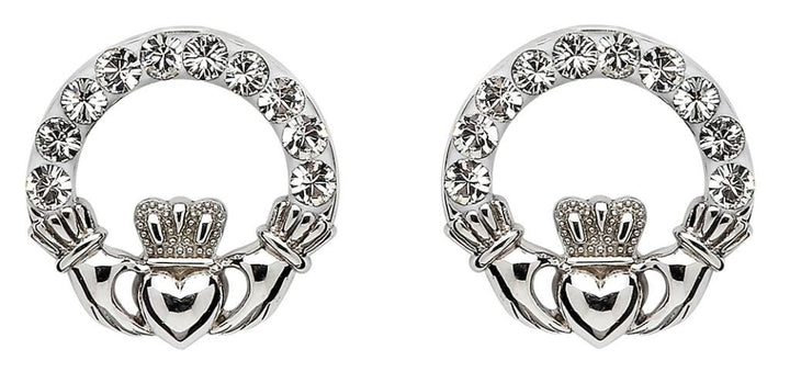 Sterling Silver Claddagh Earrings Adorned By Swarovski Crystals SW47 - Claddagh Ring