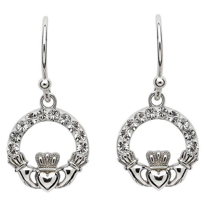 Sterling Silver Claddagh Earrings Adorned By Swarovski Crystals SW48 - Claddagh Ring