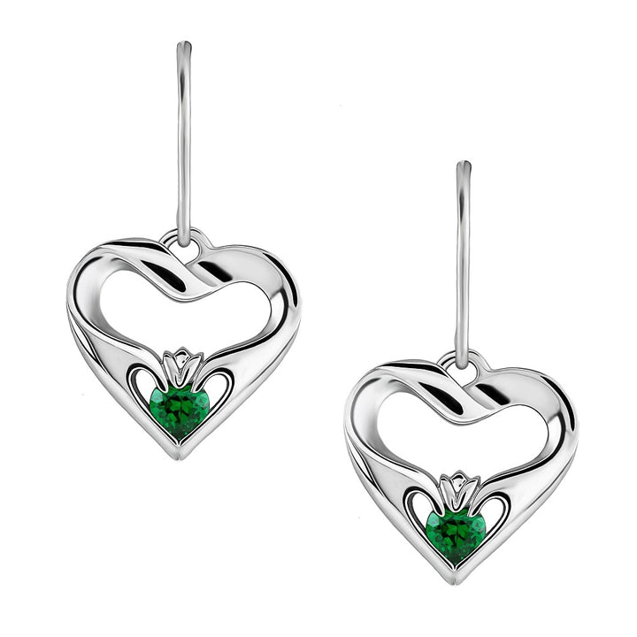 Sterling Silver Green CZ UES-16436GR Modern Claddagh Earrings - Claddagh Ring