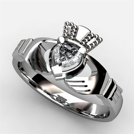 Claddagh Engagement Ring 1/3 or 1/2 Carat Diamond ASU-1-WHITE - Claddagh Ring