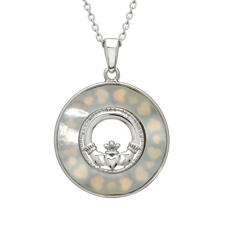 Sterling Silver Mother of Pearl Claddagh Pendant with Chain - ANU1181 - Claddagh Ring