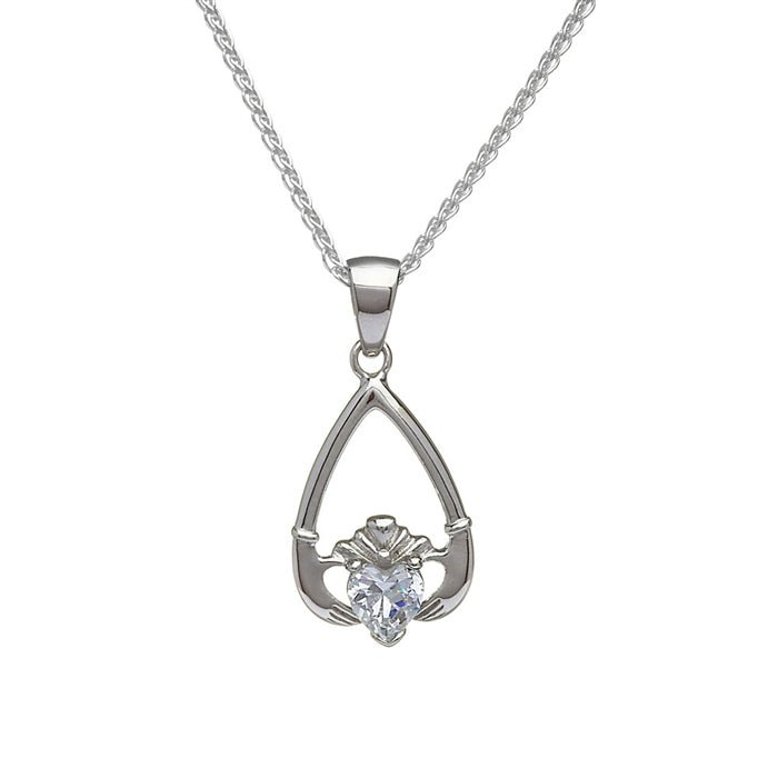 APRIL Birthstone Silver Claddagh Pendant LS-BSPV2-4 - Claddagh Ring