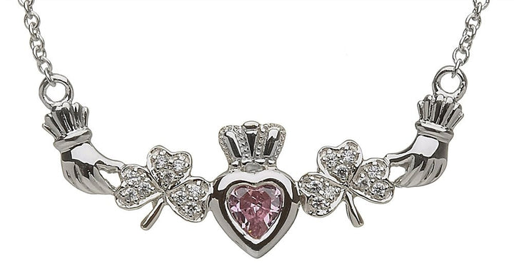 Mother & Family Claddagh & Shamrock Birthstone Pendant Necklace LS-MP1-S - Claddagh Ring