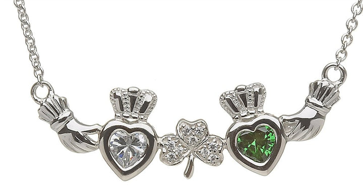 Mother & Family Claddagh & Shamrock Birthstone Pendant Necklace LS-MP2-S - Claddagh Ring