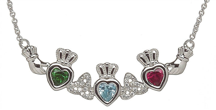 Mother & Family Claddagh & Trinity Birthstone Pendant Necklace LS-MP3-T - Claddagh Ring