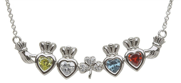 Mother & Family Claddagh & Shamrock Birthstone Pendant Necklace LS-MP4-S - Claddagh Ring