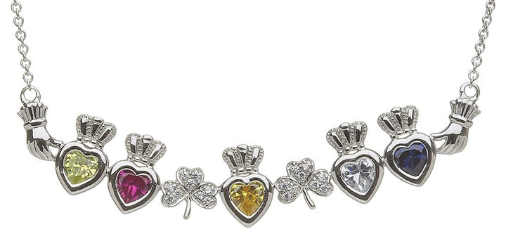 Mother & Family Claddagh & Shamrock Birthstone Pendant Necklace LS-MP5-S - Claddagh Ring