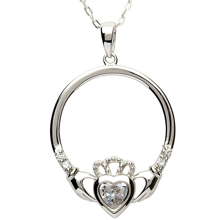 APRIL Birthstone Silver Claddagh Pendant LS-SP91-4 - Claddagh Ring