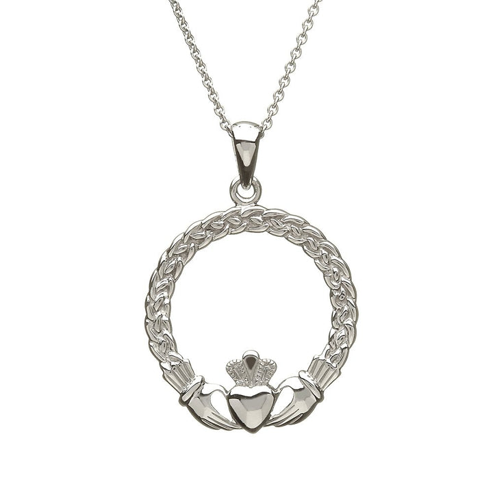 Sterling Silver Large Claddagh Pendant with Chain - ANU1100 - Claddagh Ring