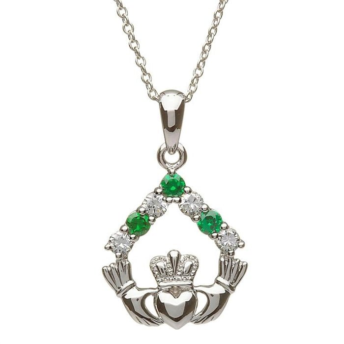 Sterling Silver Claddagh Stone Set Pendant SP2049 - Claddagh Ring