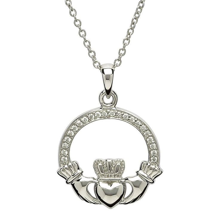 Sterling Silver Claddagh Pendant with CZ stones SP2070z - Claddagh Ring