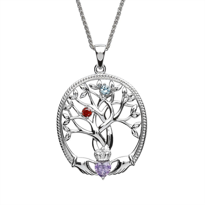 Irish Family Claddagh Tree of Life Birthstone Pendant Mother and 2 Children - SP2247-2 - Claddagh Ring