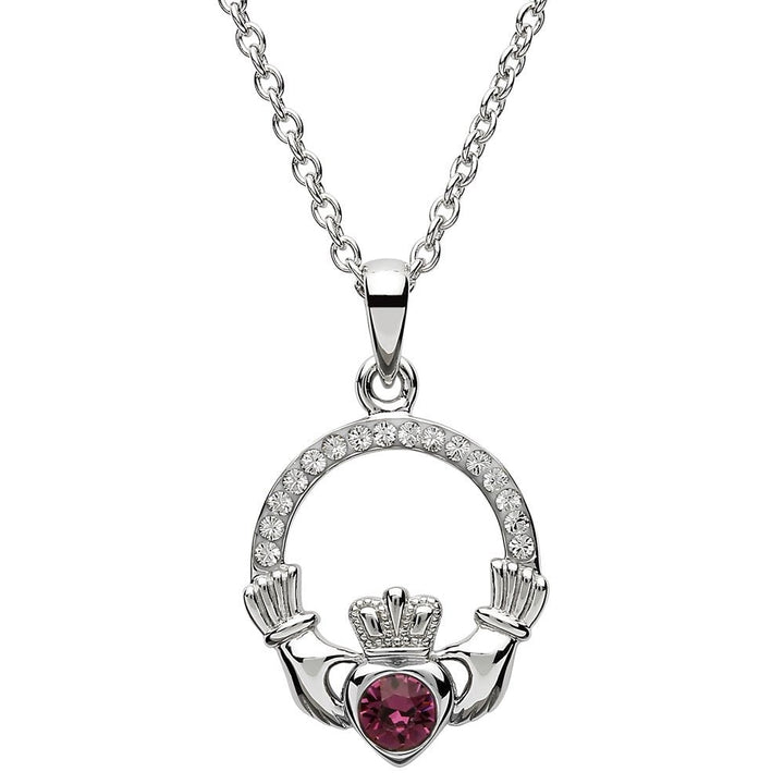 Sterling Silver Claddagh Birthstone February Pendant with Swarovski Crystals - SW101AY - Claddagh Ring