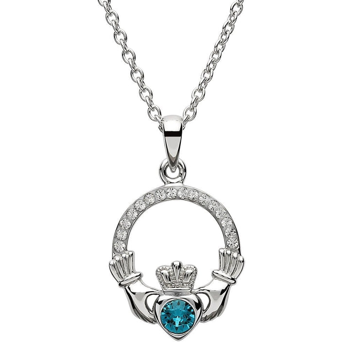 Sterling Silver Claddagh Birthstone December Pendant with Swarovski Crystals - SW101BT - Claddagh Ring