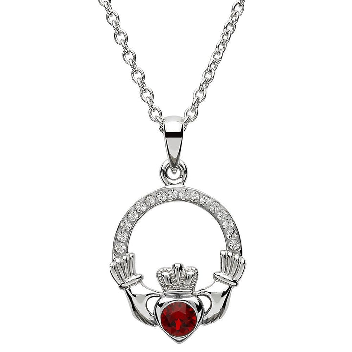 Sterling Silver Claddagh Birthstone January Pendant with Swarovski Crystals - SW101G - Claddagh Ring