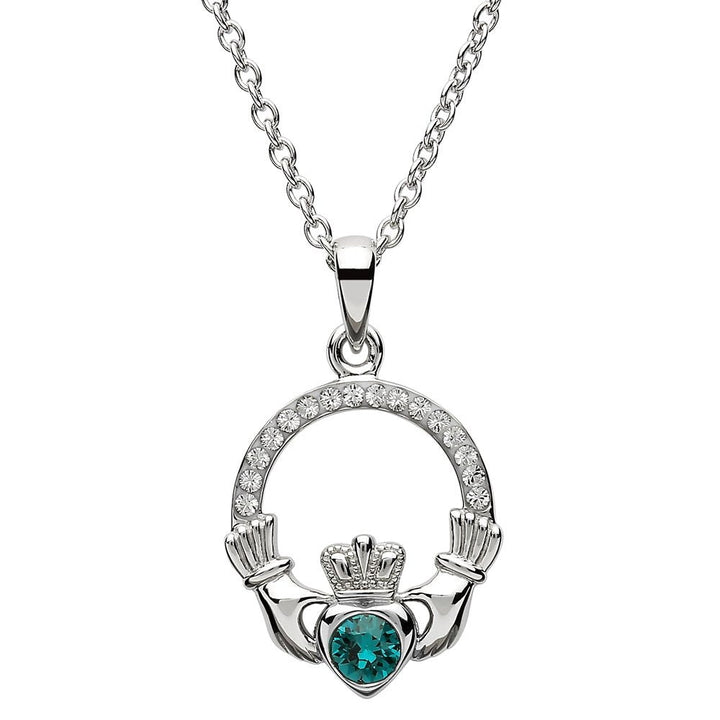 Sterling Silver Claddagh Birthstone May Pendant with Swarovski Crystals - SW101GR - Claddagh Ring