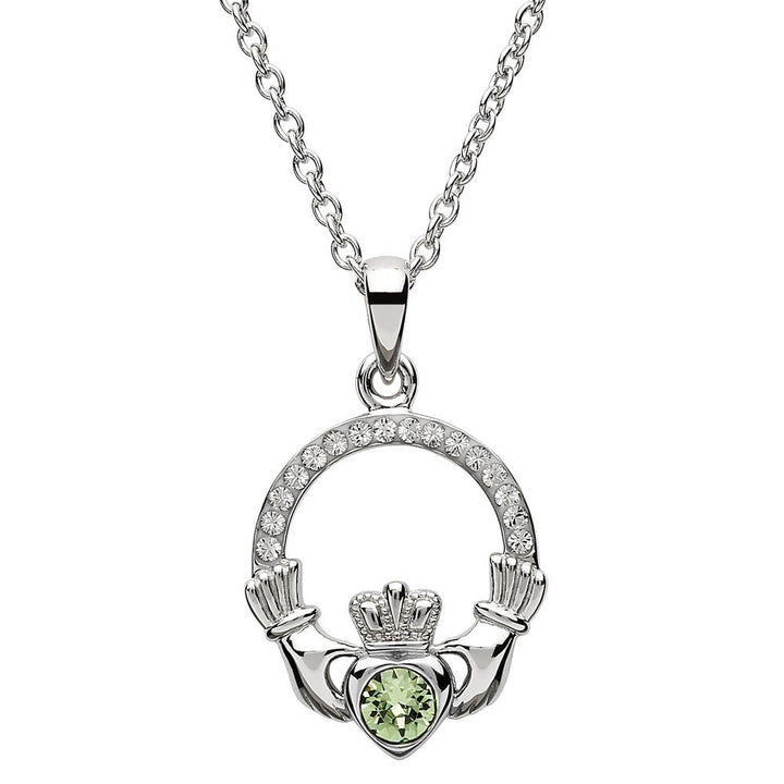 Sterling Silver Claddagh Birthstone August Pendant with Swarovski Crystals - SW101PT - Claddagh Ring