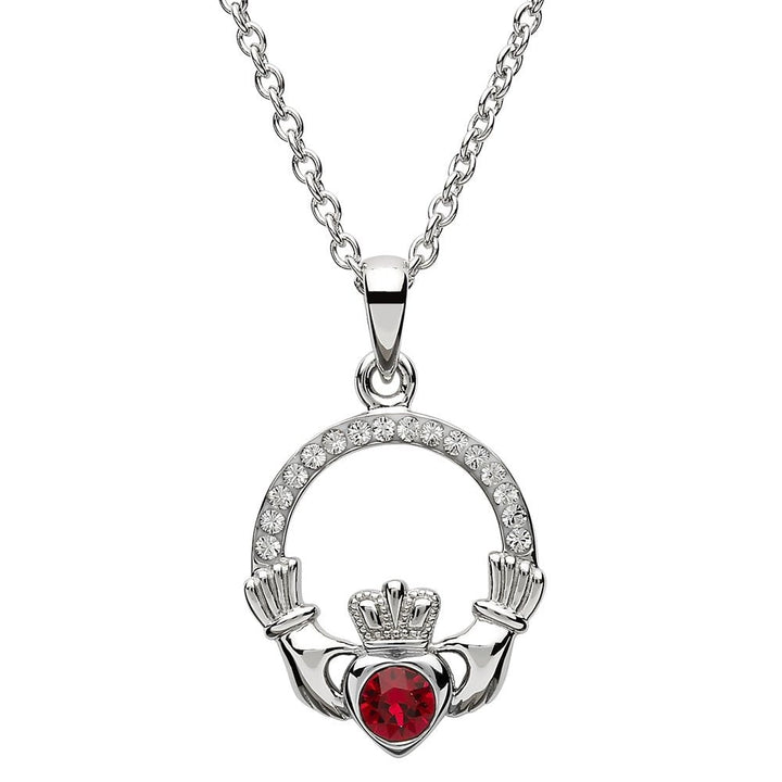 Sterling Silver Claddagh Birthstone July Pendant with Swarovski Crystals - SW101RB - Claddagh Ring