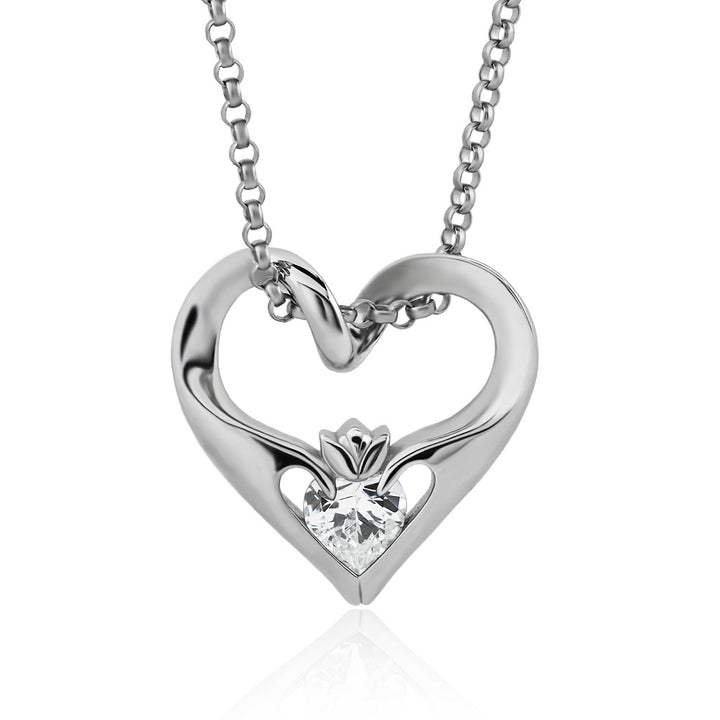 Sterling Silver White CZ w/Chain UPS-16435CZ Ladies Modern Floating Claddagh Pendant - Claddagh Ring