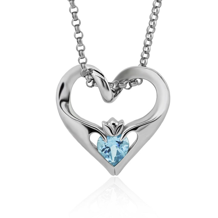 Sterling Silver Sky Blue CZ UPS-16435SB w/Chain Ladies Modern Floating Claddagh Pendant - Claddagh Ring