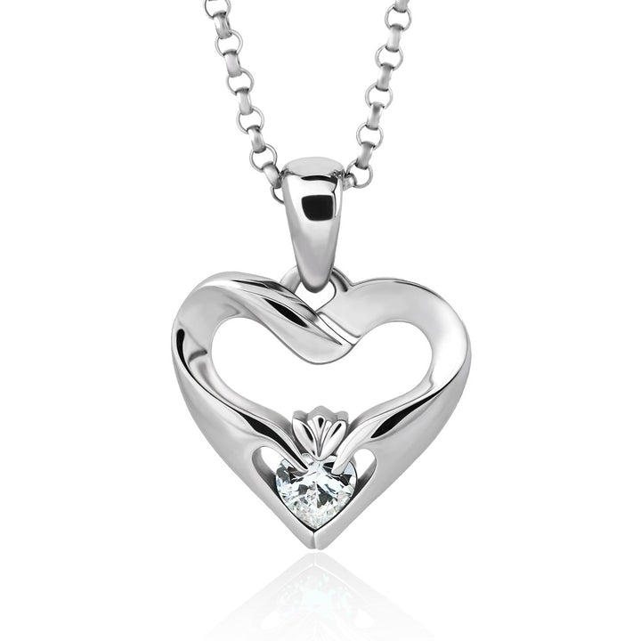 Sterling Silver White CZ UPS-16436CZ w/Chain Ladies Modern Claddagh Pendant - Claddagh Ring