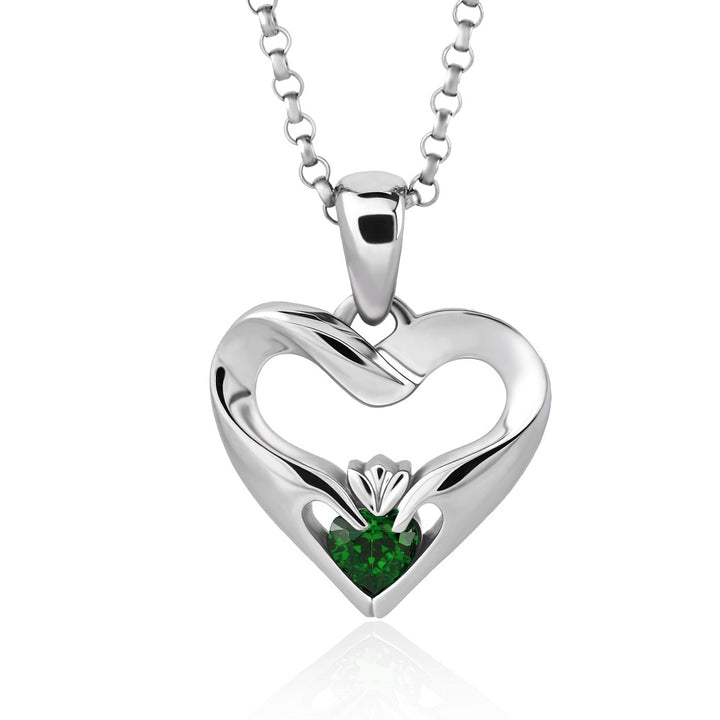 Sterling Silver Green CZ UPS-16436GR w/Chain Ladies Modern Claddagh Pendant - Claddagh Ring