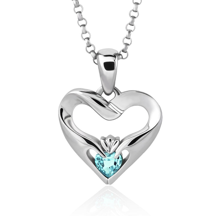 Sterling Silver Sky Blue CZ UPS-16436SB w/Chain Ladies Modern Claddagh Pendant - Claddagh Ring