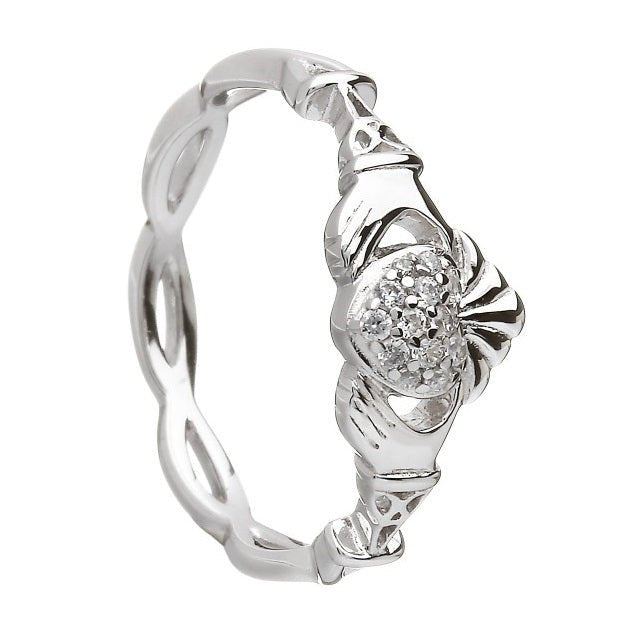 Sterling Silver and Pave set CZ Claddagh Ring BCLAD38 - Claddagh Ring