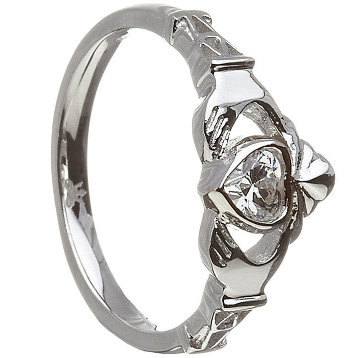 APRIL Birthstone Silver Claddagh Ring LS-BSRV2-4 - Claddagh Ring
