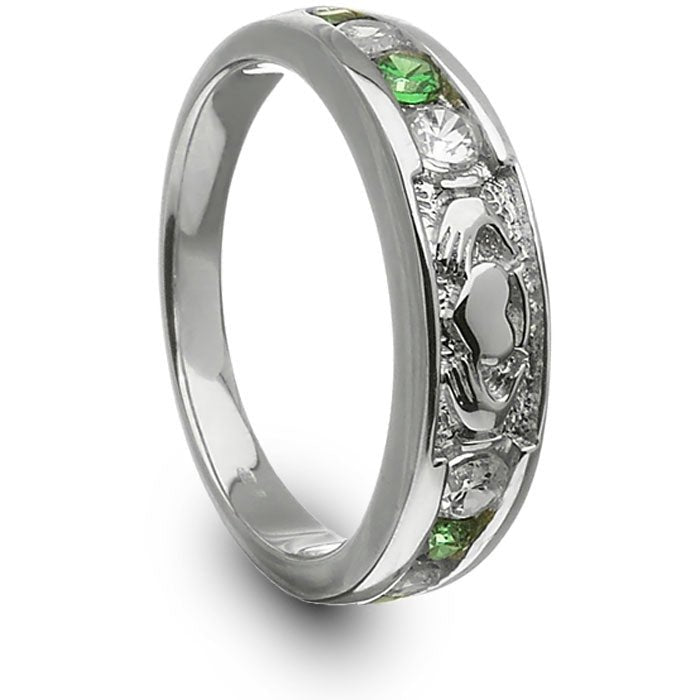 Retired Ladies Silver Claddagh Ring with CZ Stones LS-CLAD29CZ - Claddagh Ring