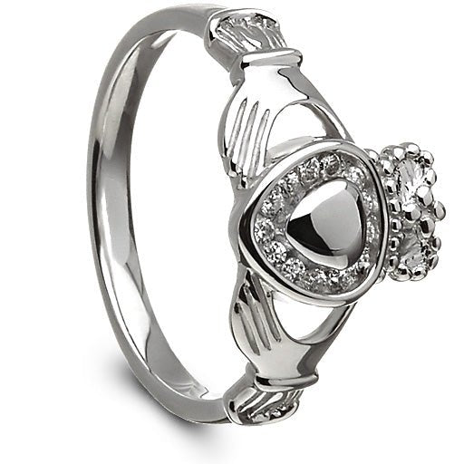 Ladies Silver Claddagh Ring with CZ Stones LS-CLAD30D - Claddagh Ring