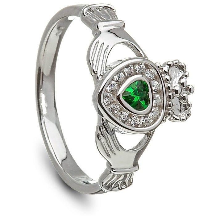 Ladies Silver Claddagh Ring with CZ Stones LS-CLAD30DE - Claddagh Ring