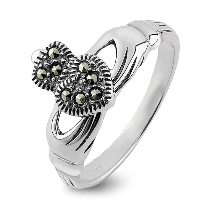 Claddagh Ring S-S2448 Ladies Sterling Silver with Marcasite - Claddagh Ring