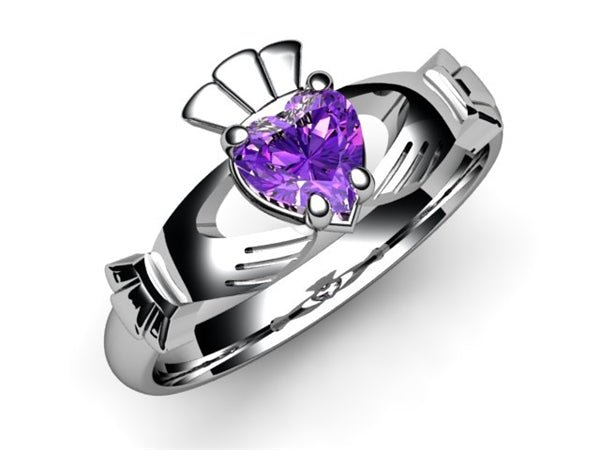 Amethyst 14K WHITE Gold Claddagh Ring <font color="#FF0000"> IN STOCK! Ships in 48 Hours!</font> - Claddagh Ring