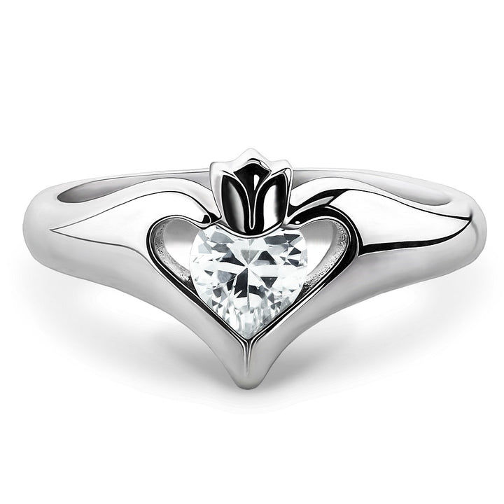 Sterling Silver White CZ ULS-16434CZ Ladies Modern Claddagh Ring - Claddagh Ring