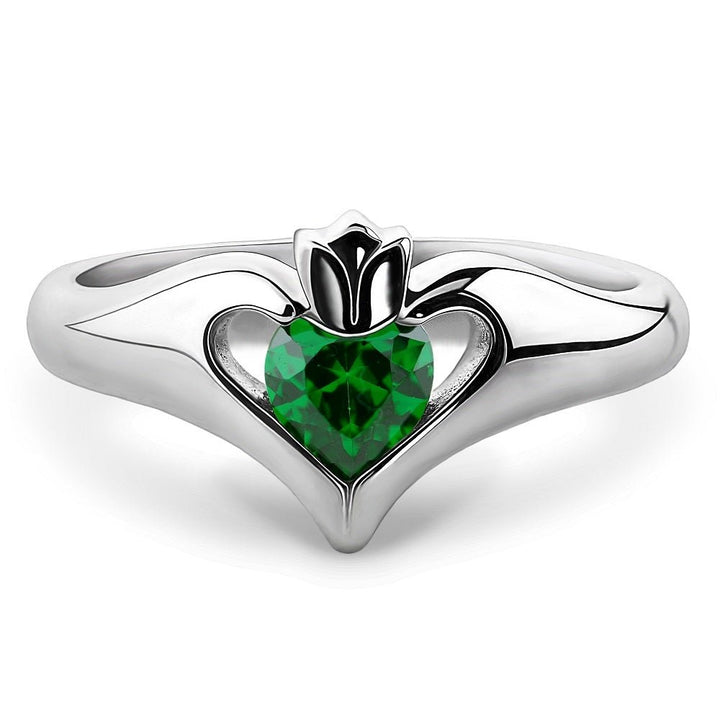 Sterling Silver Green CZ ULS-16434GR Ladies Modern Claddagh Ring - Claddagh Ring